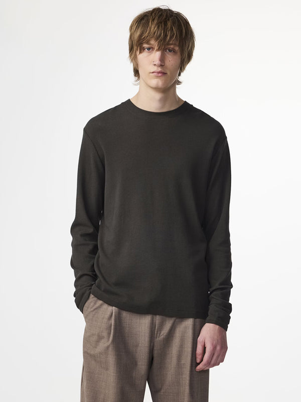 NN07 Clive Waffle Knit T-Shirt in Dark Army