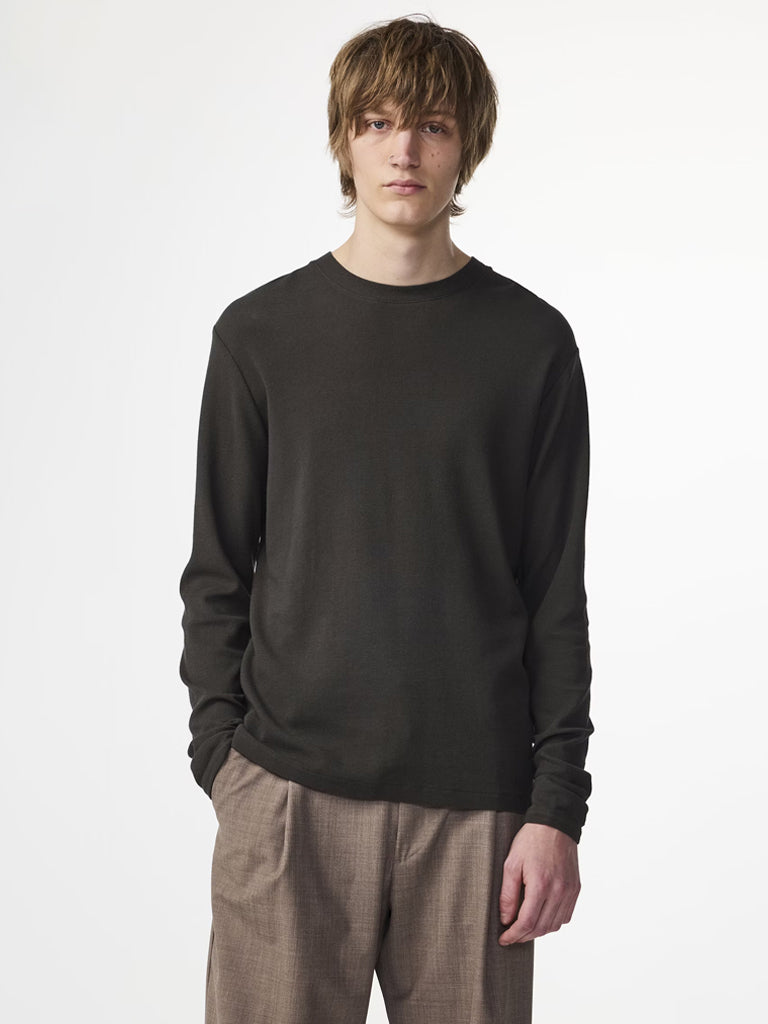 NN07 Clive Waffle Knit T-Shirt in Dark Army