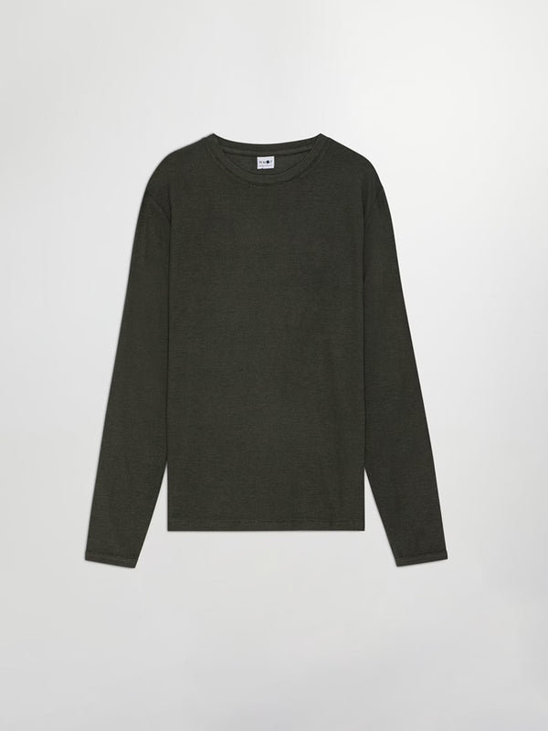 NN07 Clive Waffle Knit T-Shirt in Dark Army