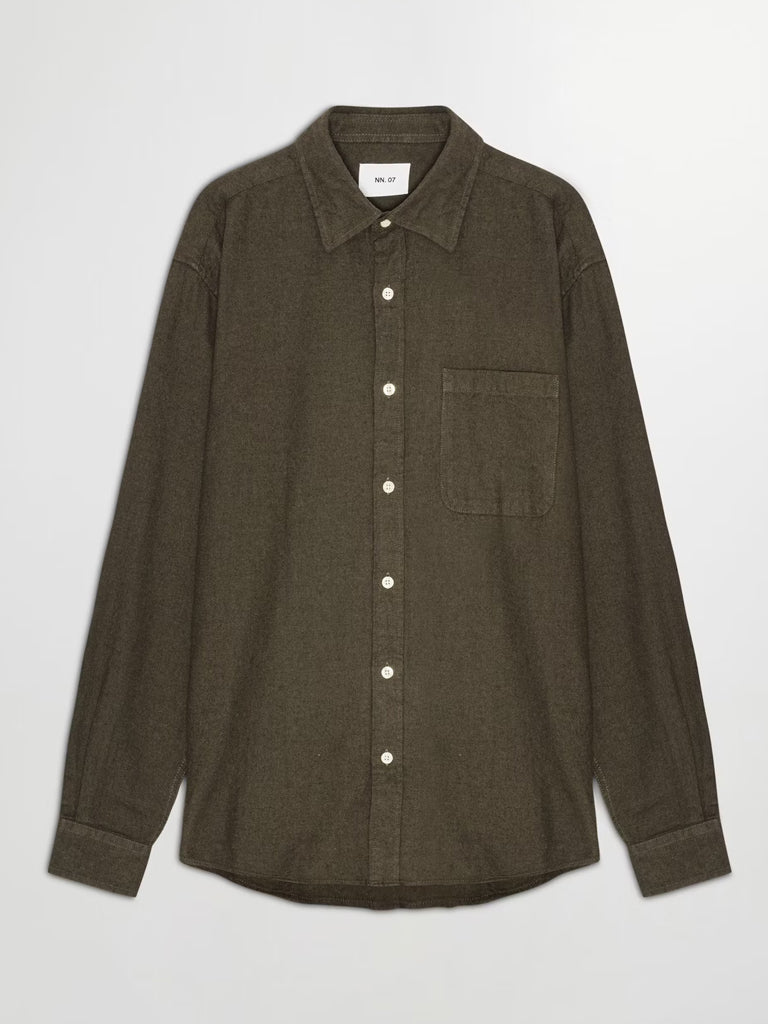 NN07 Deon Flannel Shirt in Dark Army