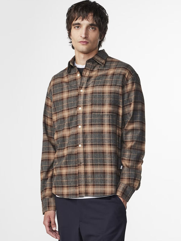 NN07 Deon Flannel Shirt in Brown Check