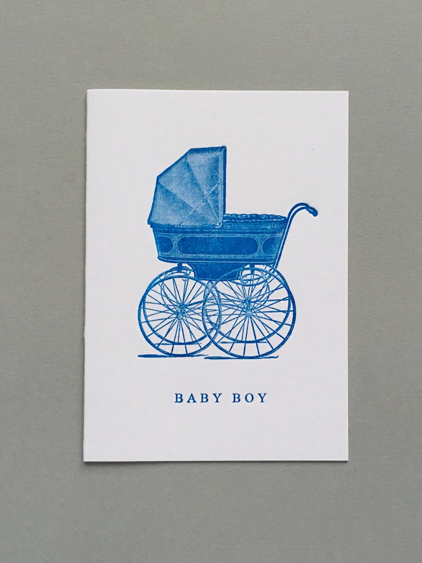 Passenger Press Pram Baby Boy Card in Blue