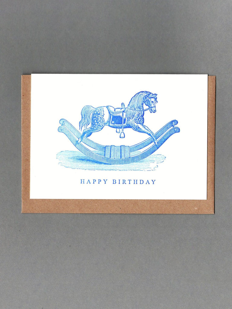 Passenger Press Rocking Horse Happy Birthday Card in Blue