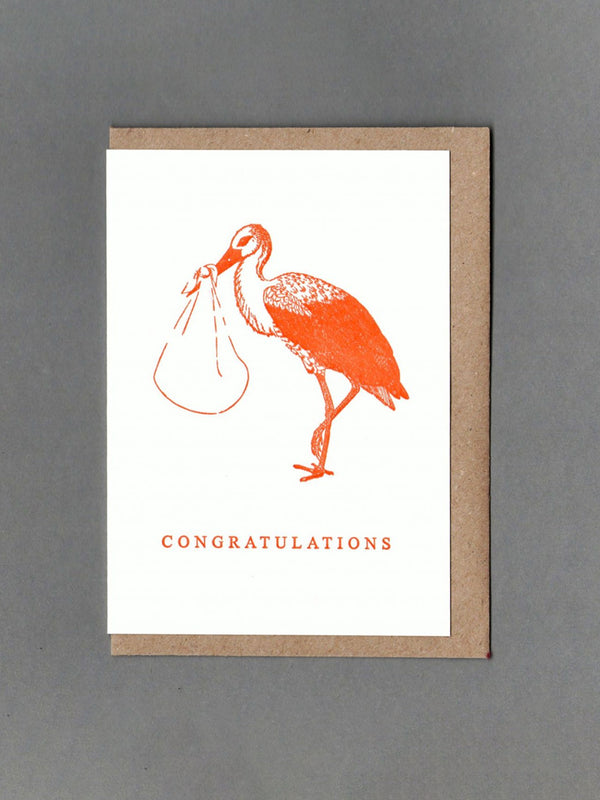Passenger Press Stork Congratulation Card in Orange