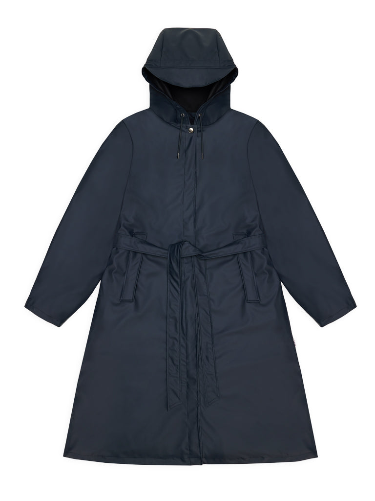 Rains A Line Long Jacket in Navy