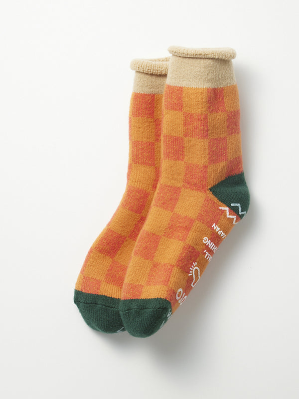 Rototo Checkerboard Room Socks in Beige Green