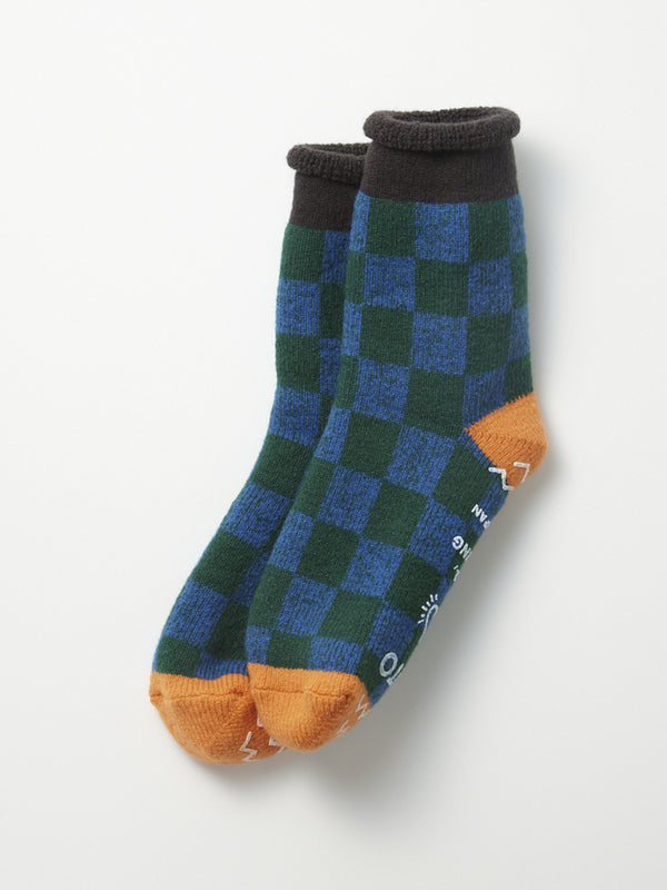 Rototo Checkerboard Room Socks in Charcoal Orange