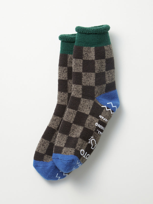 Rototo Checkerboard Room Socks in Green Blue