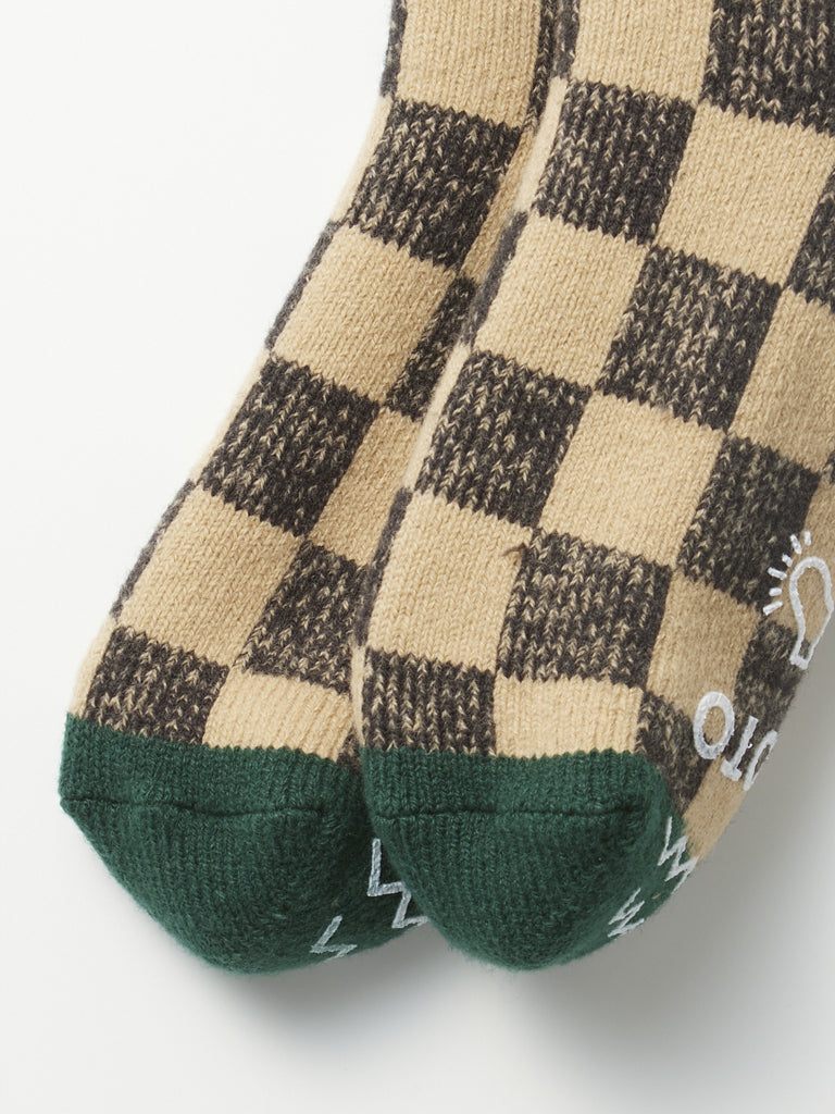 Rototo Checkerboard Room Socks in Orange Green