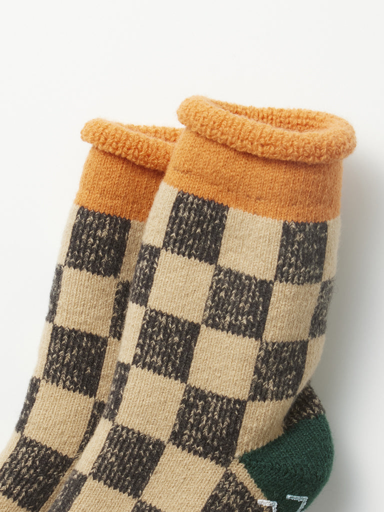 Rototo Checkerboard Room Socks in Orange Green