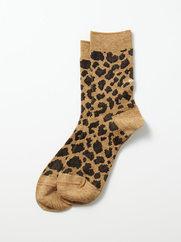 Rototo Leopard Crew Socks in Beige