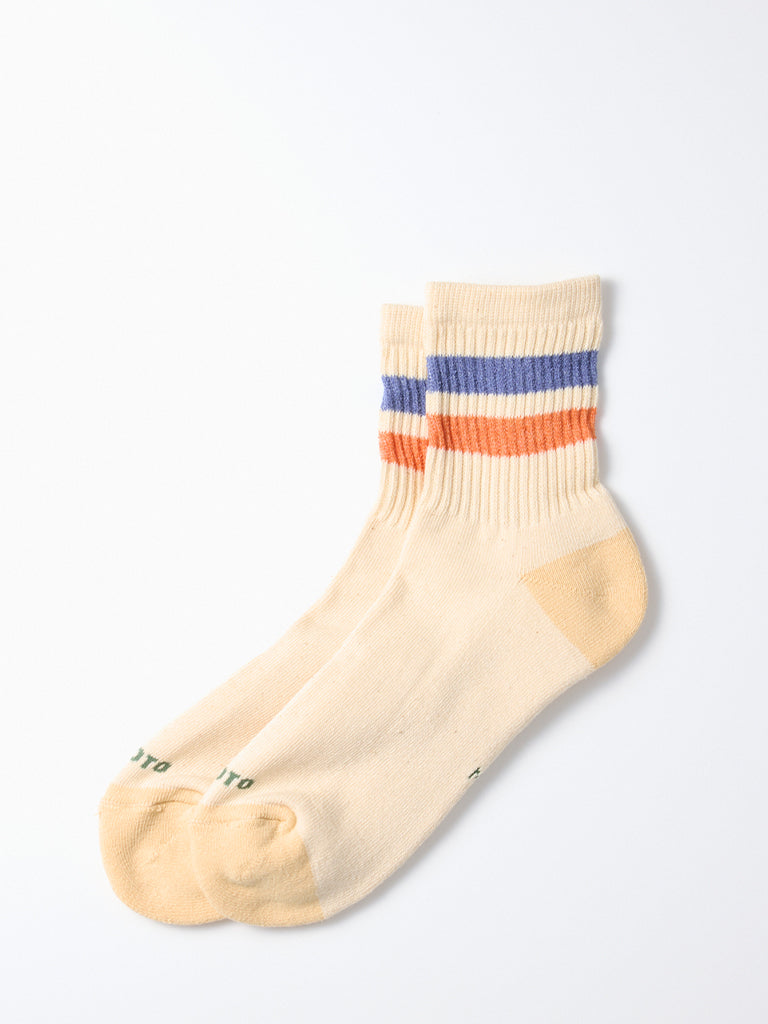 Rototo Retro Athletic Ankle Socks in Blue Orange