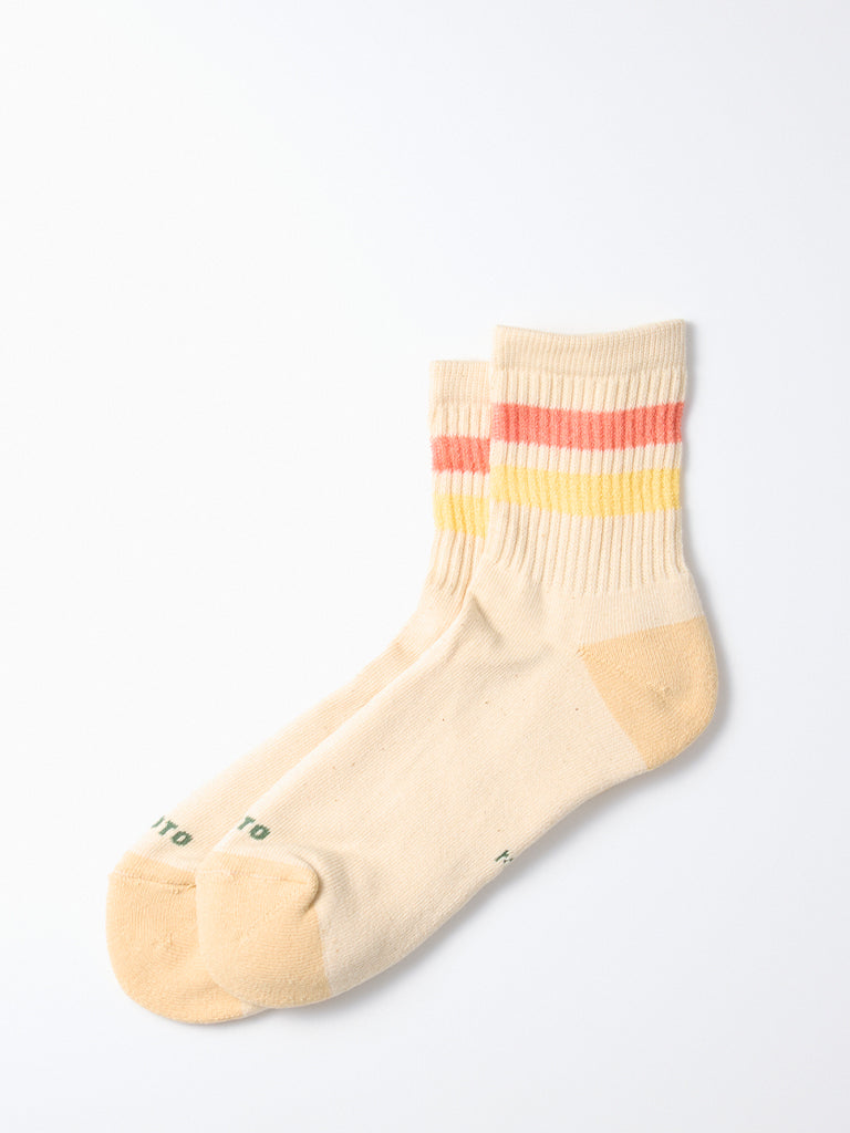 Rototo Retro Athletic Ankle Socks in Coral Yellow