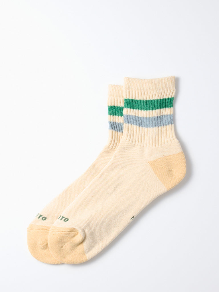 Rototo Retro Athletic Ankle Socks in Green Light Blue