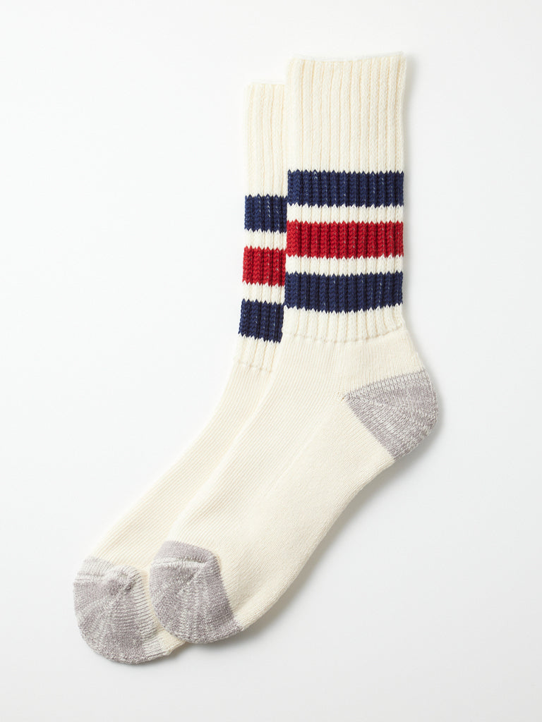 Rototo Ribbed Old School Socks in Navy Dark Red