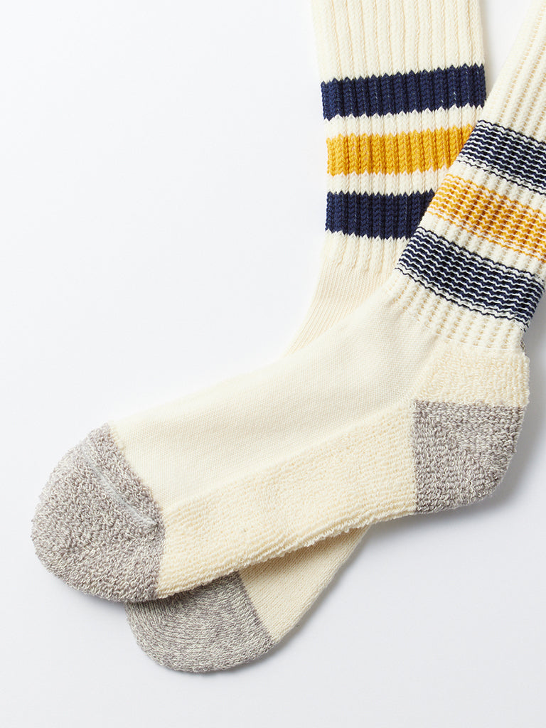 Rototo Ribbed Old School Socks in Navy Yellow