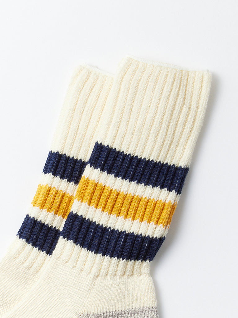 Rototo Ribbed Old School Socks in Navy Yellow