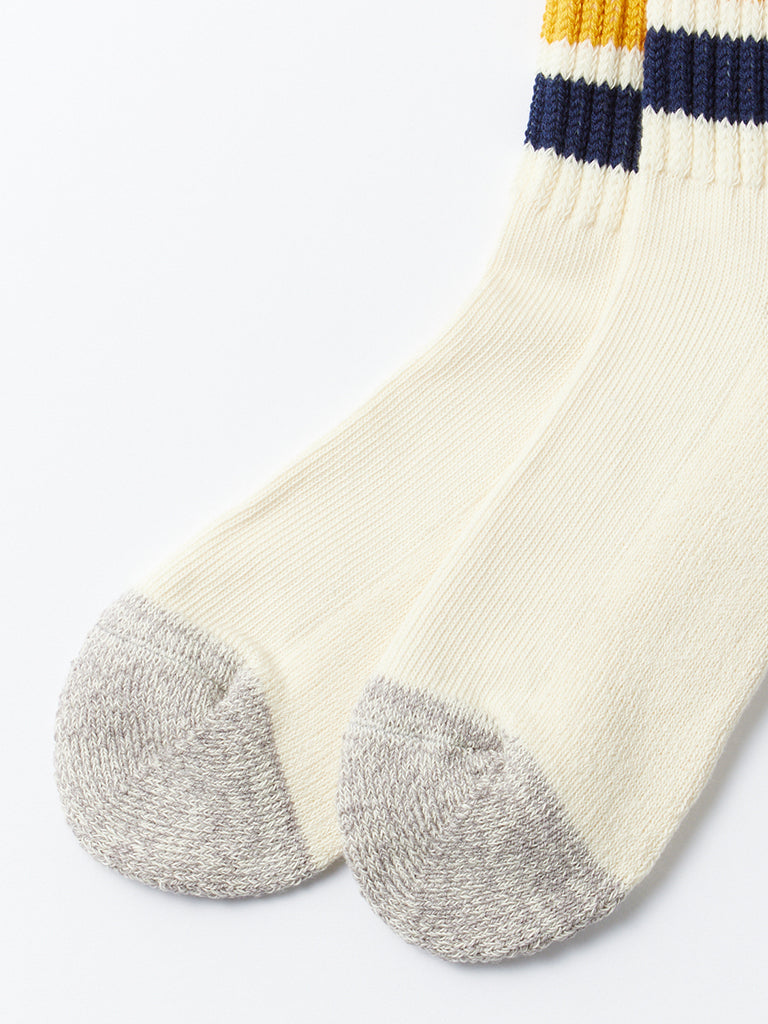 Rototo Ribbed Old School Socks in Navy Yellow