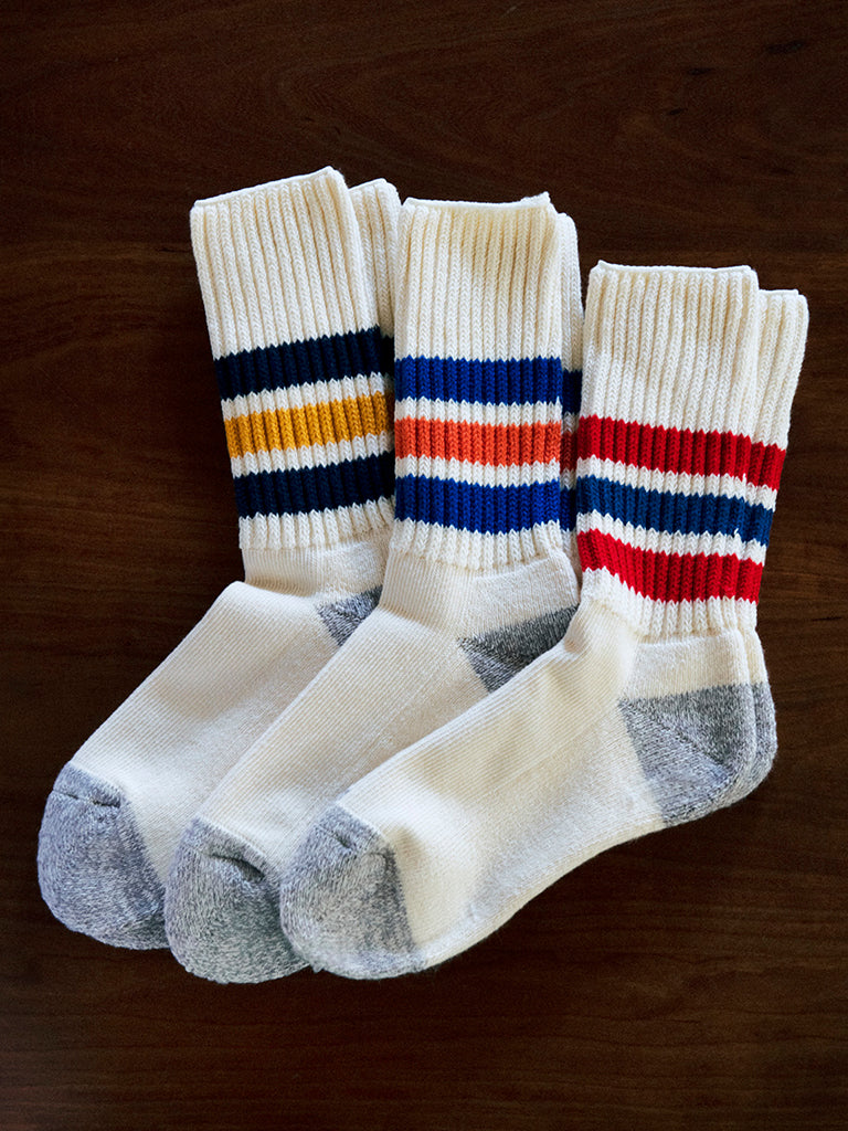 Rototo Ribbed Old School Socks in Navy Yellow