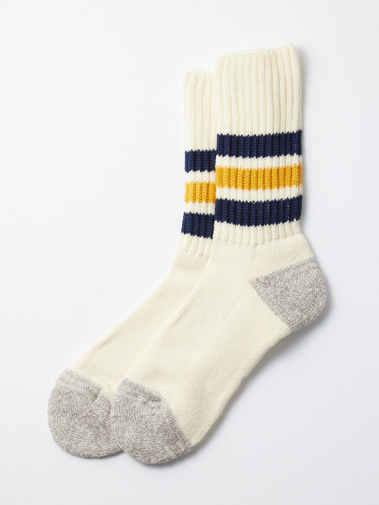 Rototo Ribbed Old School Socks in Navy Yellow