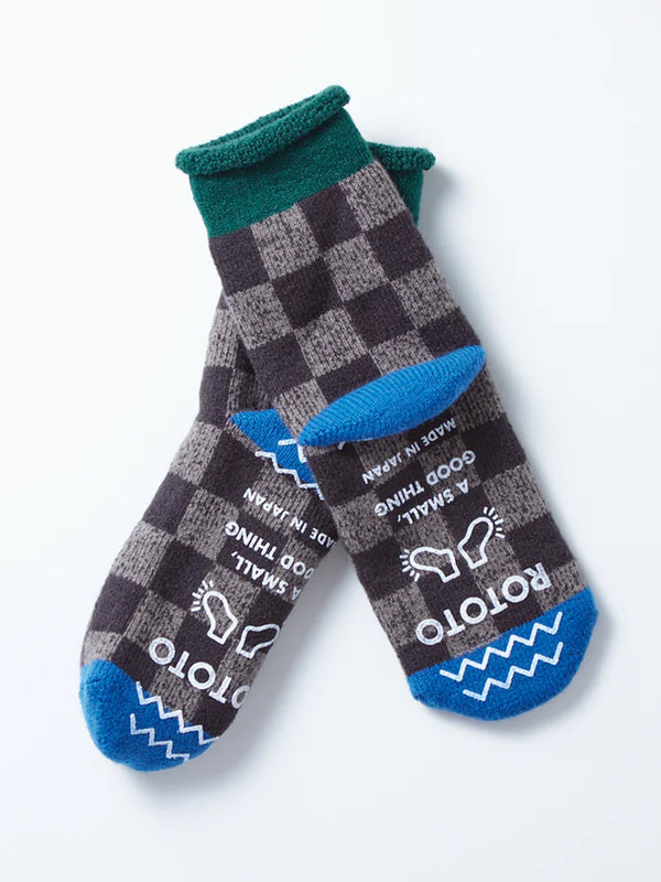 Rototo Checkerboard Room Socks in Green Blue
