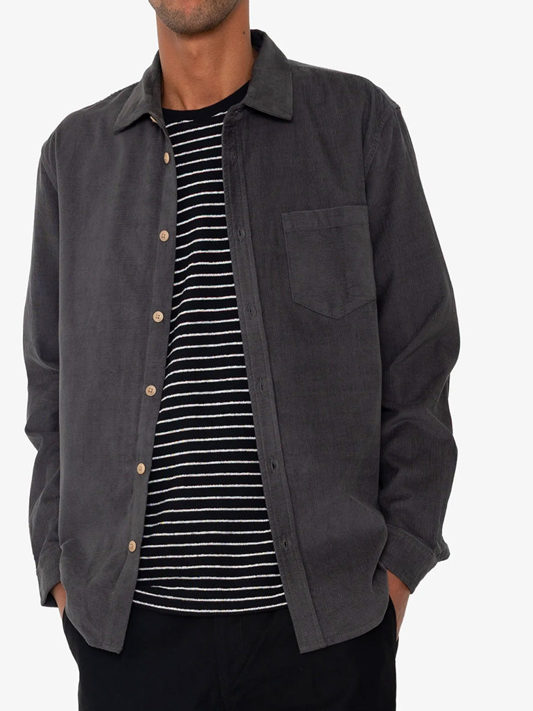 Folk Direction Babycord Shirt in Charcoal