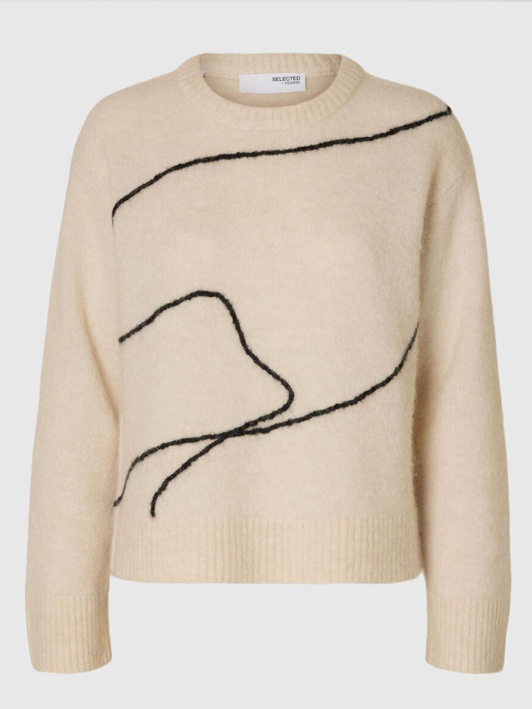 Selected Femme Abstract Sweater in Birch Black