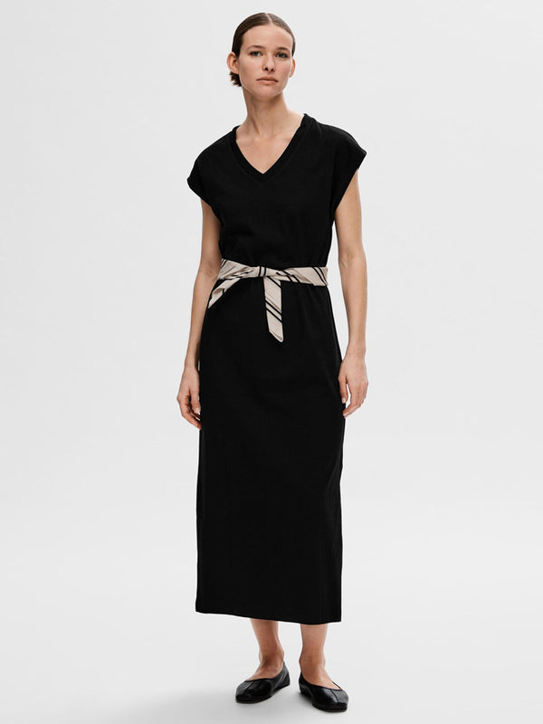 Selected Femme Essential Jersey Ankle Dress in Black