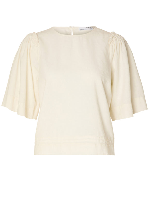 Selected Femme Hillie Linen Top in Snow White