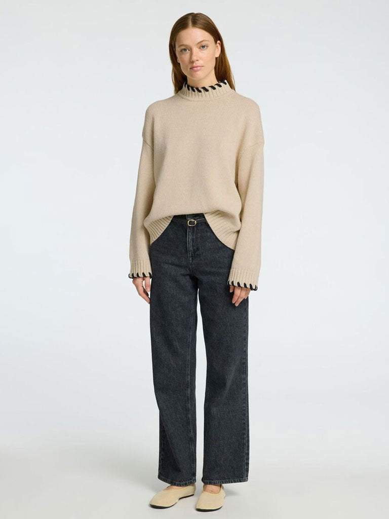 Selected Femme Jilli High Neck Sweater in Birch Black