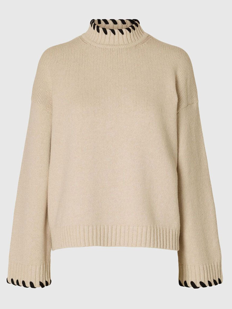 Selected Femme Jilli High Neck Sweater in Birch Black