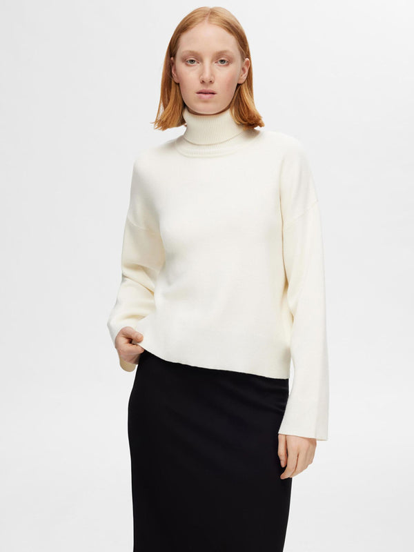 Selected Femme Kamma Roll Neck Knit in Birch Kalamata