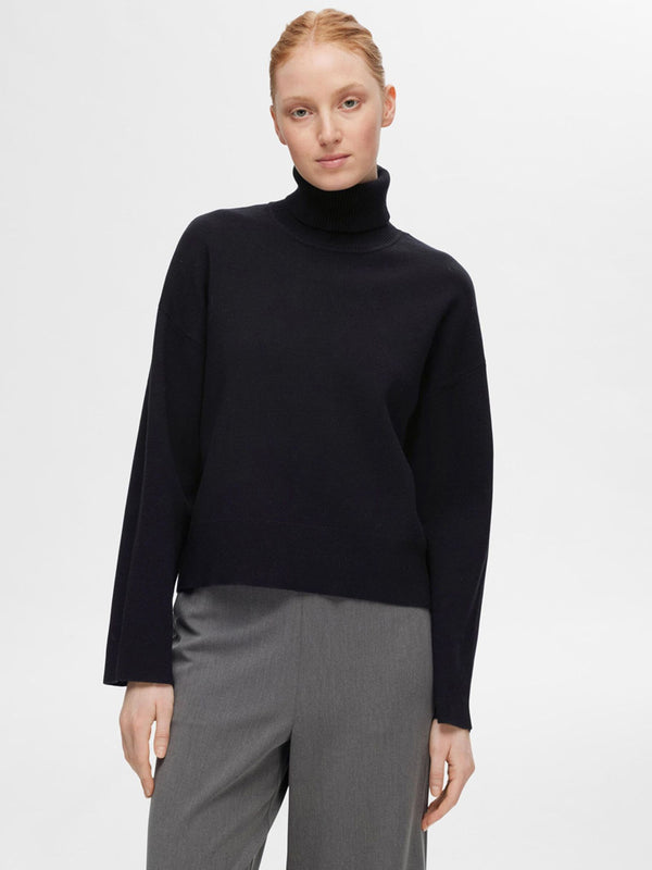 Selected Femme Kamma Roll Neck Knit in Black