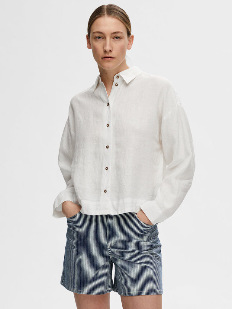 Selected Femme Linnie Linen Shirt in White