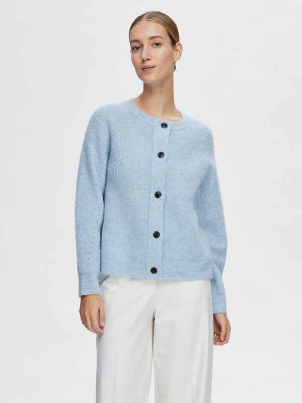 Selected Femme Lulu Short Cardigan in Cashmere Blue