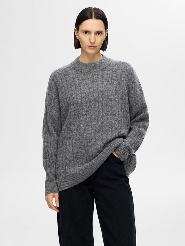 Selected Femme Maline High Neck Knit in Medium Grey Melange