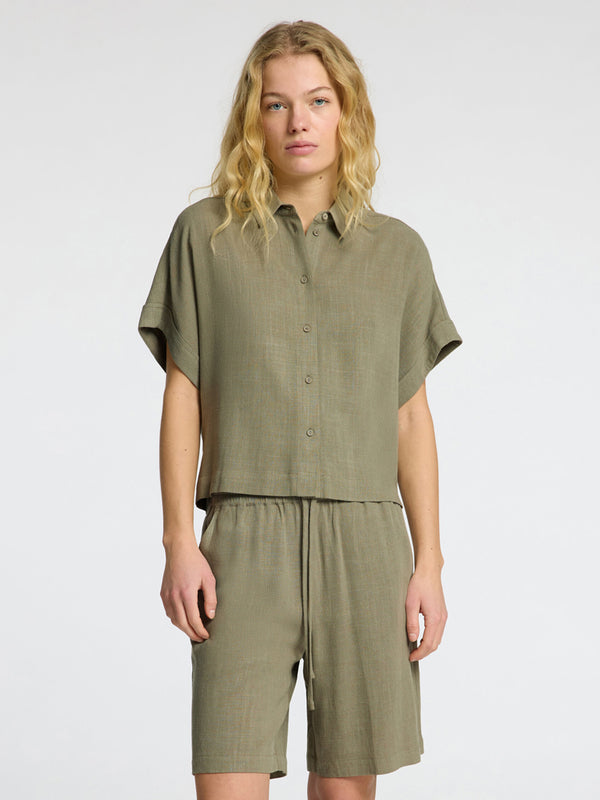 Selected Femme Viva Cropped Shirt in Vetiver