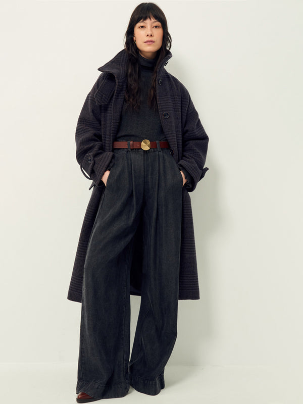 Sessun MiaMia Check Coat in Navy Brown