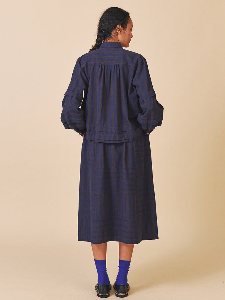 Sideline Sky Skirt in Navy Brown Stripe