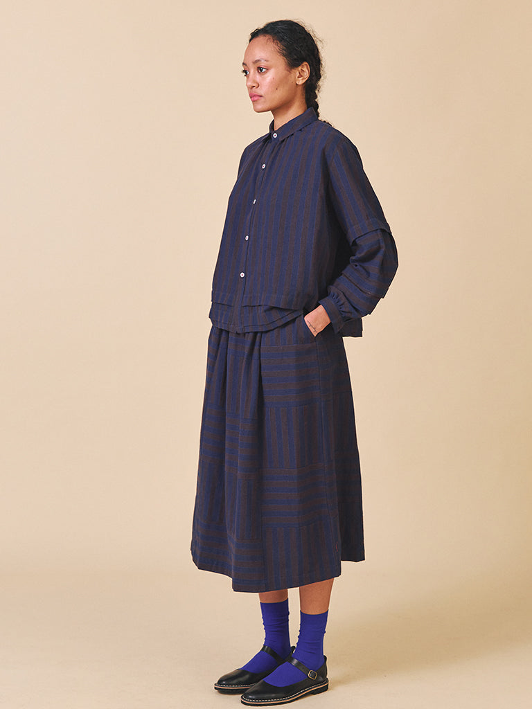 Sideline Sky Skirt in Navy Brown Stripe