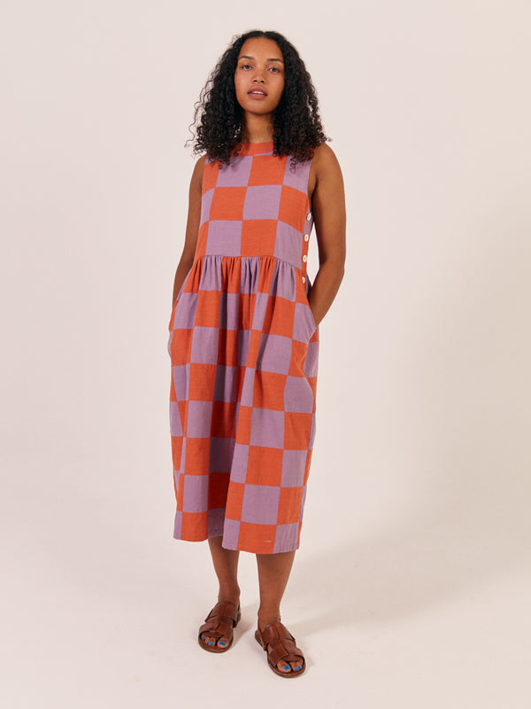 Sideline Tally Patchwork Dress in Lilac Tomato