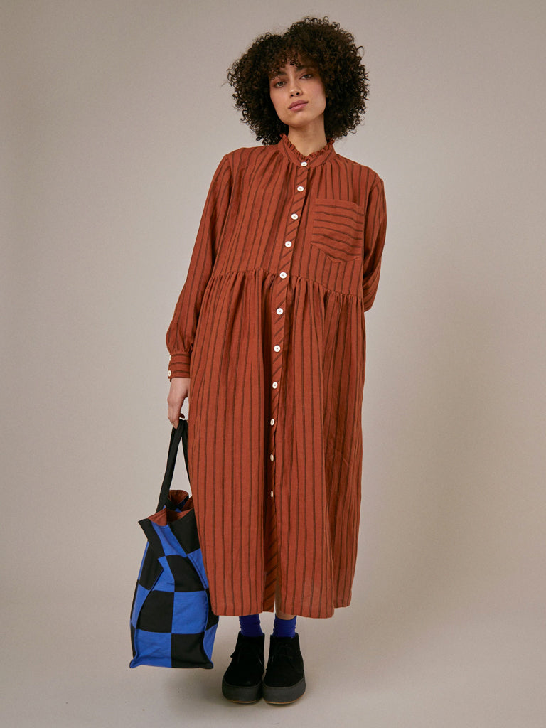 Sideline Whistle Dress in Rust Stripe