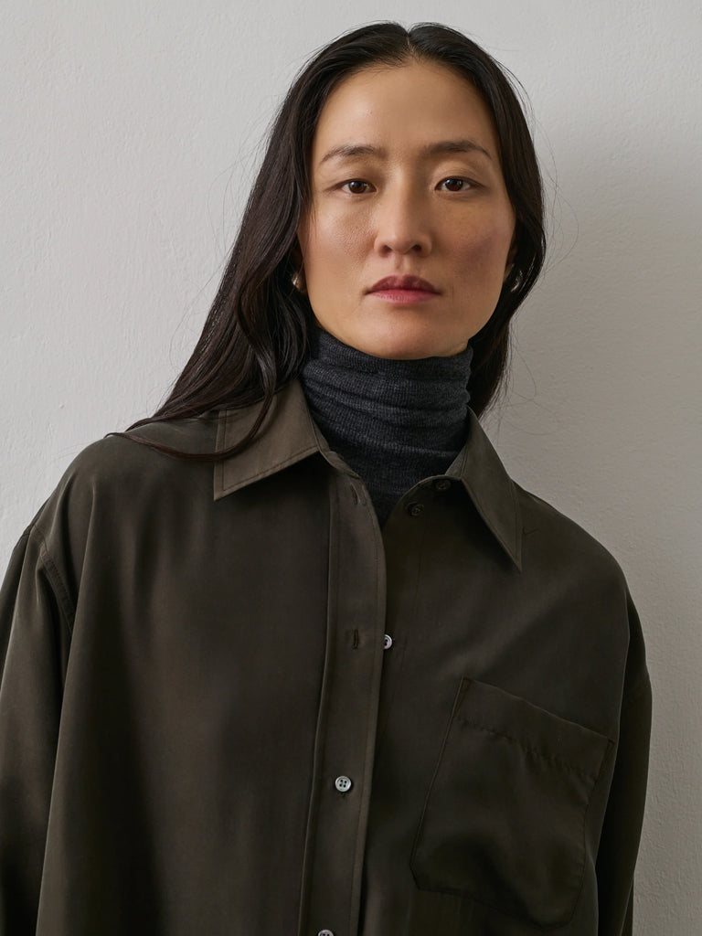 Soeur Flora Silk Shirt Dress in Khaki