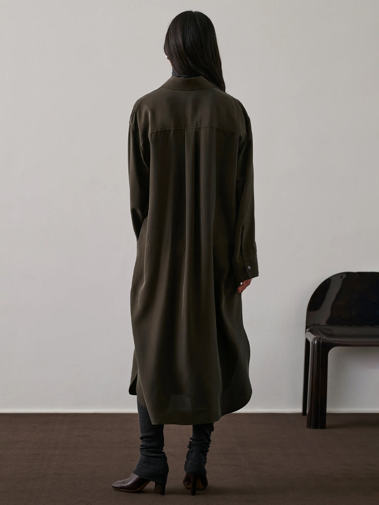 Soeur Flora Silk Shirt Dress in Khaki