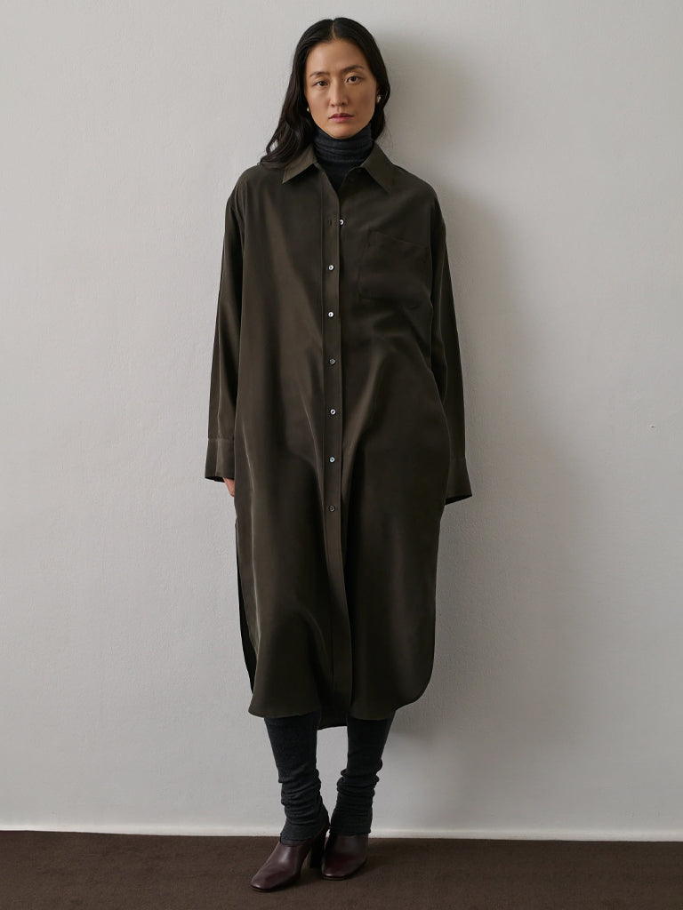 Soeur Flora Silk Shirt Dress in Khaki