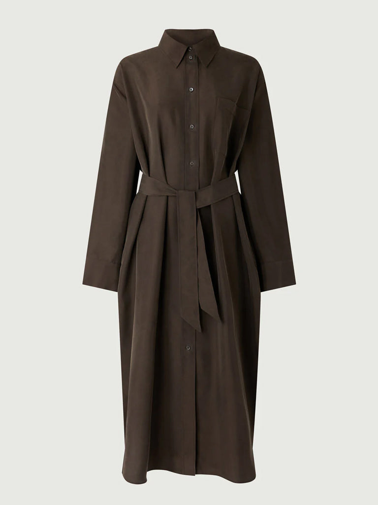 Soeur Flora Silk Shirt Dress in Khaki