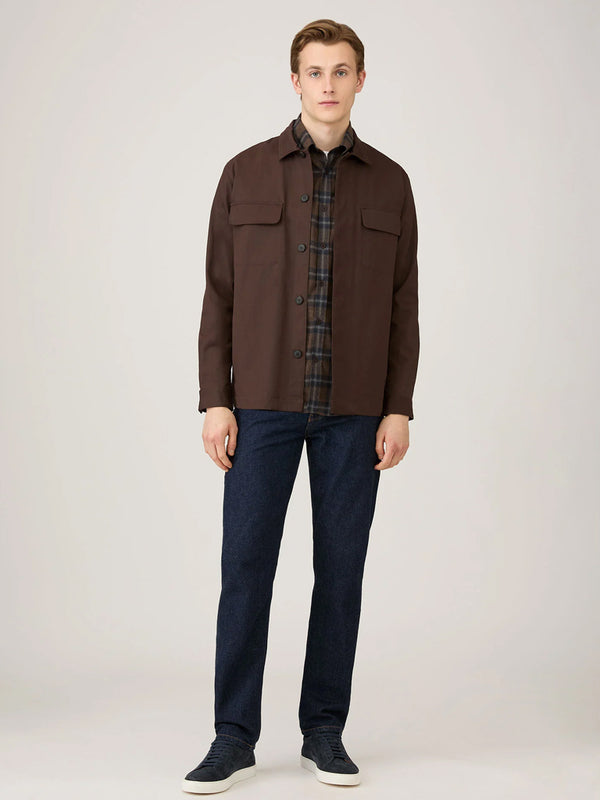 Sunspel Brushed Flannel Shirt in Bark Check