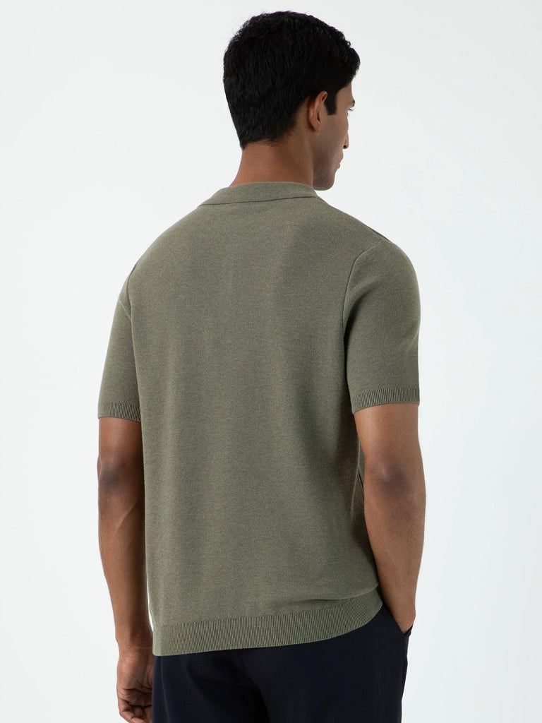 Sunspel Fine Texture Polo Shirt in Khaki
