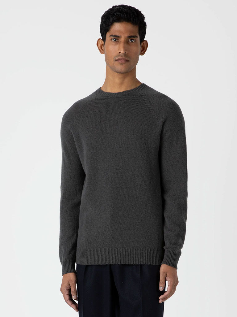 Sunspel Lambswool Crew Neck in Drill Green