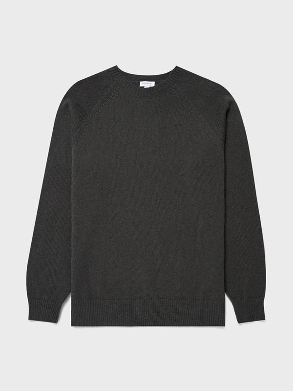 Sunspel Lambswool Crew Neck in Drill Green